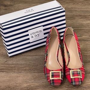 Crown & Ivy Red Plaid Beckie Heels